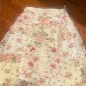 Cream and Pink Smocked A-Line Skirt for Casual Resort Wear